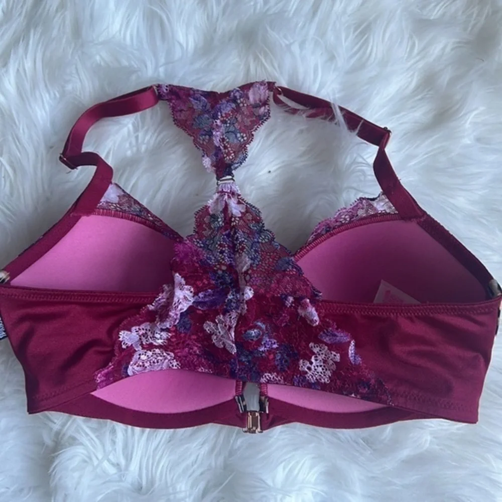 PINK BY VICTORIA SECRET Date push Up Racerback front clasp floral‎ lace 32DD